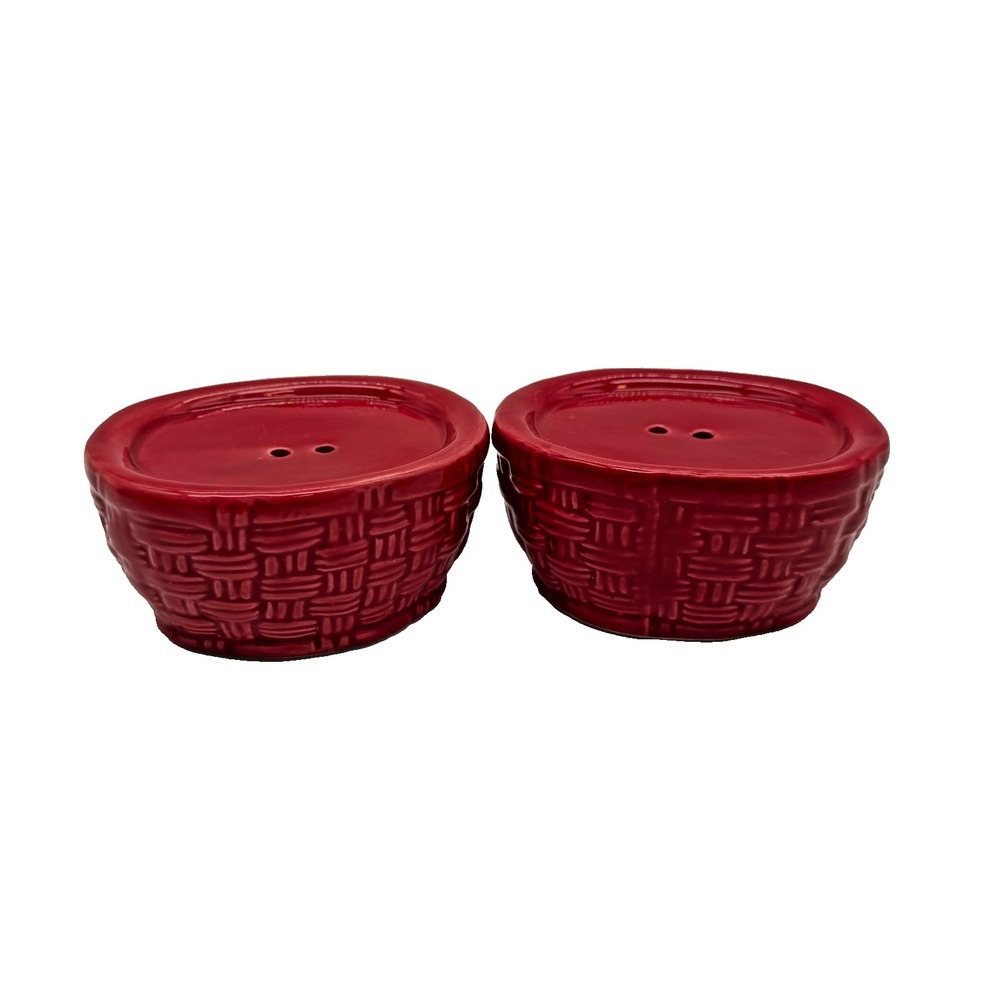 Ceramic Vibrant Red Basketweave Salt & Pepper Shakers Country Farmhouse Decor